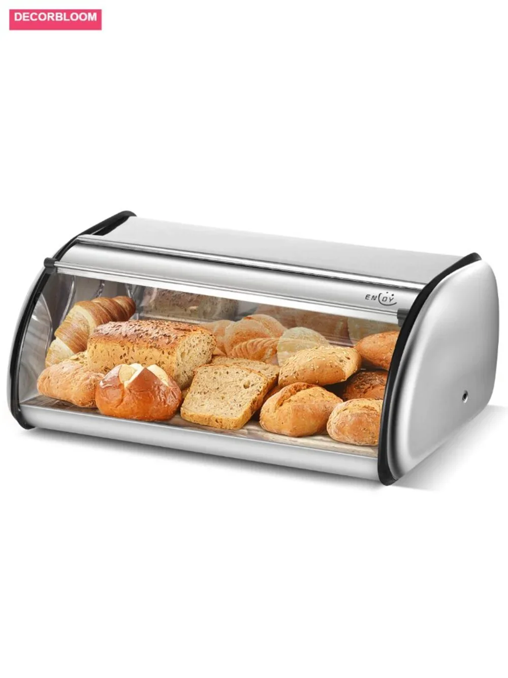 Stainless Steel Large Capacity Bread Box Roll Top Lid Kitchen Counter Storage